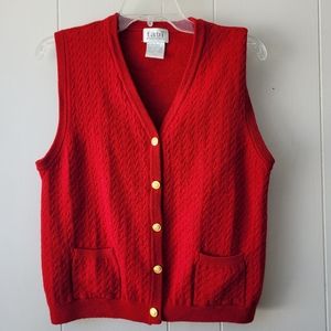Vintage 80s Knit Sweater Vest with Gold Buttons 100% wool
